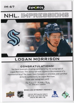 Logan Morrison 2024-25 Upper Deck Synergy -NHL Impressions Green /99 #IM-67