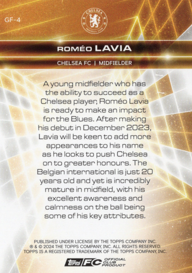 Roméo Lavia 2024-25 Topps Chelsea Fan Set - Golden Future #GF-4