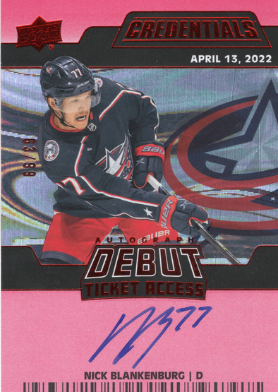 2022-23 Upper Deck Credentials - Debut Ticket Access Autographs Red #DTAA-NB Nick Blankenburg AU, SN99