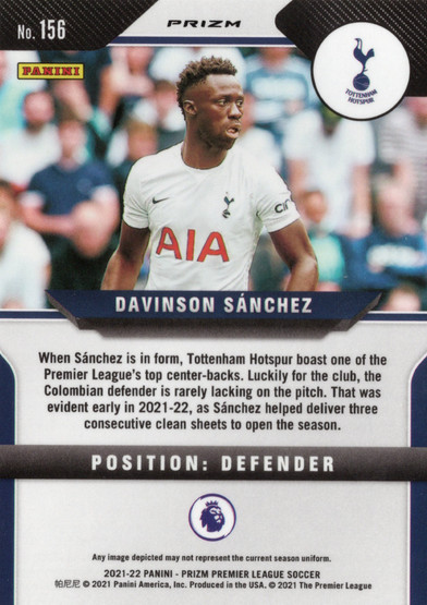 2021-22 Panini Prizm Premier League Prizms Green Wave #156 Davinson Sanchez