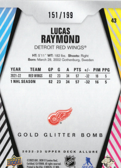 2022-23 Upper Deck Allure Gold Glitter Bomb #43 Lucas Raymond SN199