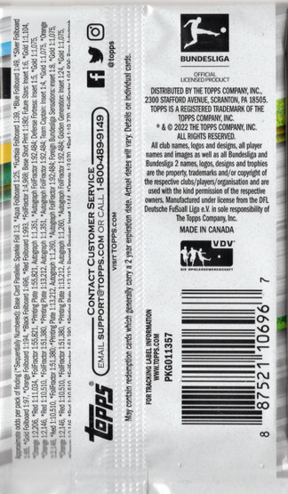 2021-22 Topps Bundesliga Soccer Hobby, irtopussi 1kpl