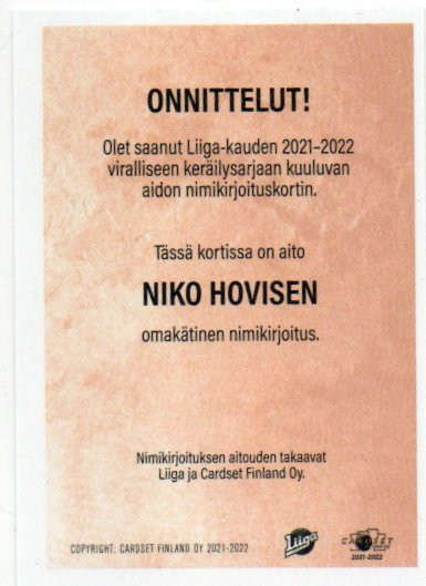 2021-22 Cardset Niko Hovinen Signature /125