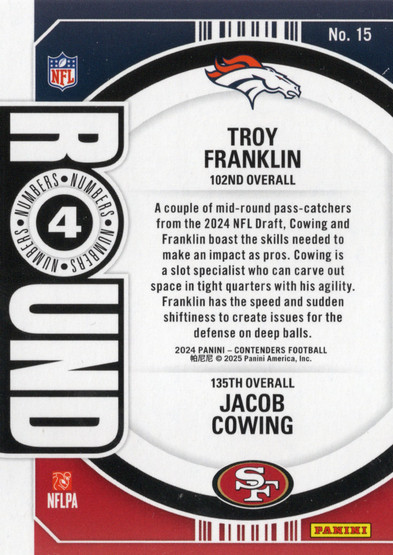 2024 Panini Contenders Round Numbers #15 Troy Franklin / Jacob Cowing RC