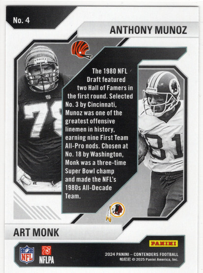 2024 Panini Contenders Historic Draft Class Contenders #4 Anthony Munoz / Art Monk