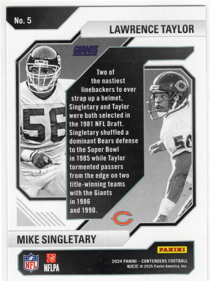 2024 Panini Contenders Historic Draft Class Contenders #5 Lawrence Taylor / Mike Singletary