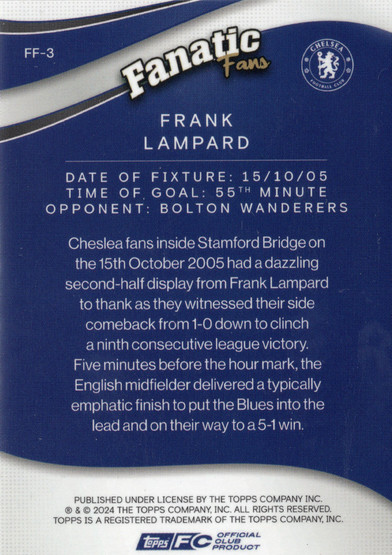 2024-25 Topps Chelsea Fan Set Fanatic Fans Electro #FF3 Frank Lampard