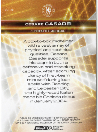 2024-25 Topps Chelsea Fan Set Golden Future #GF3 Cesare Casadei
