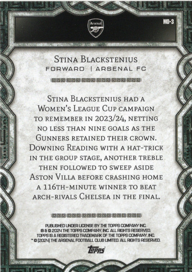 2024-25 Topps Arsenal Fan Set Monolith #MO3 Stina Blackstenius