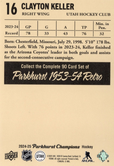 2024-25 Parkhurst Champions 1953-54 Retros #16 Clayton Keller