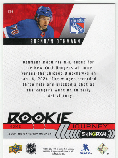 2024-25 Upper Deck Synergy Rookie Journey Home Red #RJ2 Brennan Othmann RC, SN499