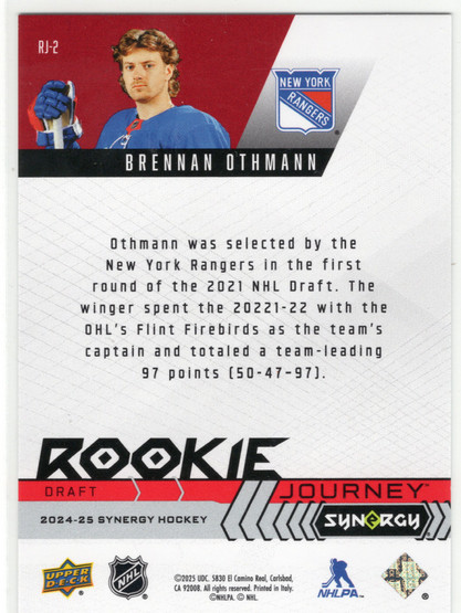 2024-25 Upper Deck Synergy Rookie Journey Draft Red #RJ2 Brennan Othmann RC, SN499