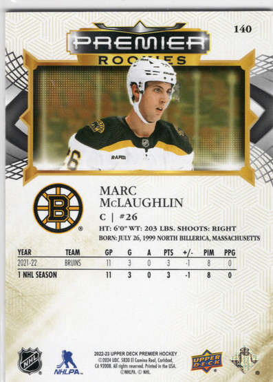 2022-23 Upper Deck Premier Gold #140 Marc McLaughlin RC, SN65