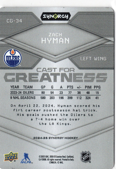 2024-25 Upper Deck Synergy Cast For Greatness #CG34 Zach Hyman
