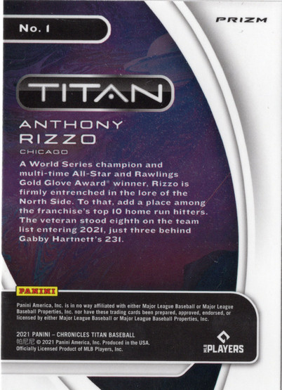2021 Panini Chronicles Titan Building Blocks #1 Anthony Rizzo
