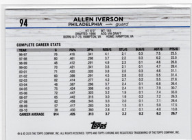 2024-25 Topps Chrome Blue Basketball Refractor #94 Allen Iverson