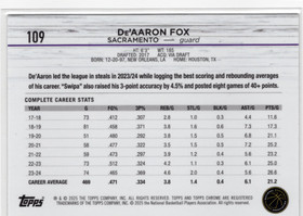 2024-25 Topps Chrome Blue Basketball Refractor #109 De'Aaron Fox