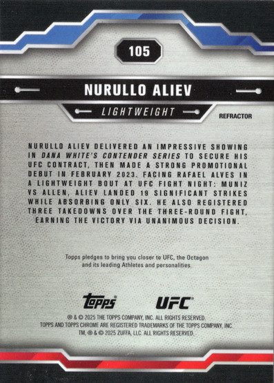 2025 Topps Chrome UFC Refractor #105 Nurullo Aliev RC