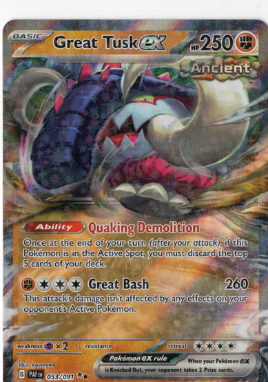 Pokemon Great Tusk ex 053/091 Paldean Fates Double Rare