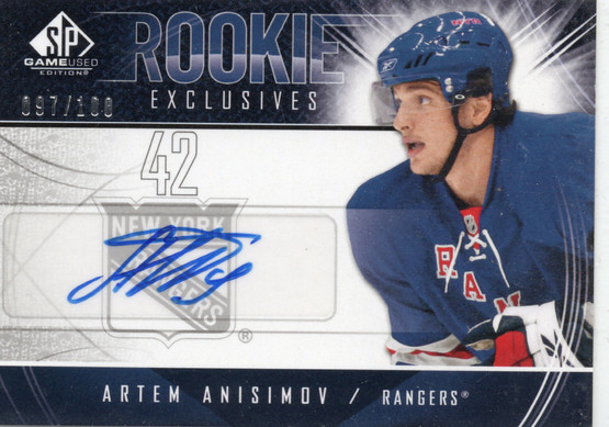 2009-10 SP Game Used Rookie Exclusives Autographs #REAA Artem Anisimov AU, SN100