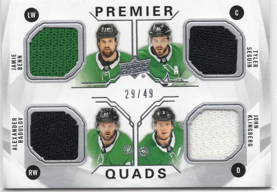 2018-19 Upper Deck Premier Premier Quads #PQDS Jamie Benn / Tyler Seguin / Alexander Radulov / John Klingberg MEM, SN49