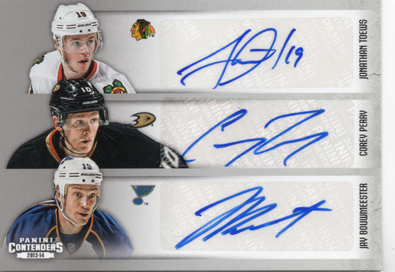 2013-14 Panini Contenders Contenders Sixes #C6OLY Jonathan Toews / Corey Perry / Jay Bouwmeester / Patrick Kane / Dustin Brown / Ryan McDonagh AU