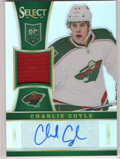 2013-14 Panini Select Rookie Jersey Prizms Autographs #274 Charlie Coyle AU, MEM, RC, SN99