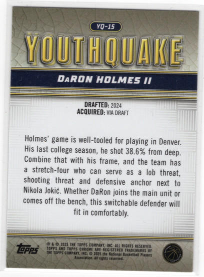 2024-25 Topps Chrome YouthQuake #YQ15 DaRon Holmes II
