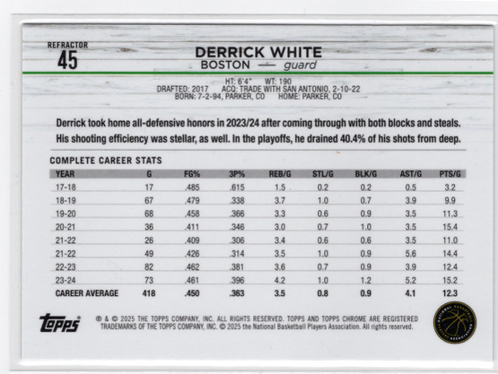 2024-25 Topps Chrome Refractor #45 Derrick White