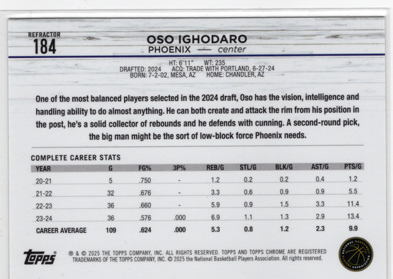 2024-25 Topps Chrome Refractor #184 Oso Ighodaro RC