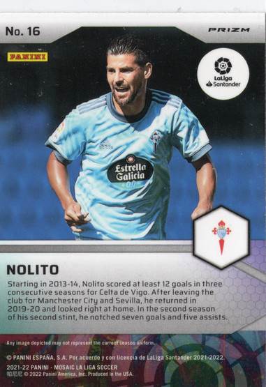 2021-22 Panini Mosaic La Liga Mosaic Pitch Masters Mosaic Prizm #16 Nolito