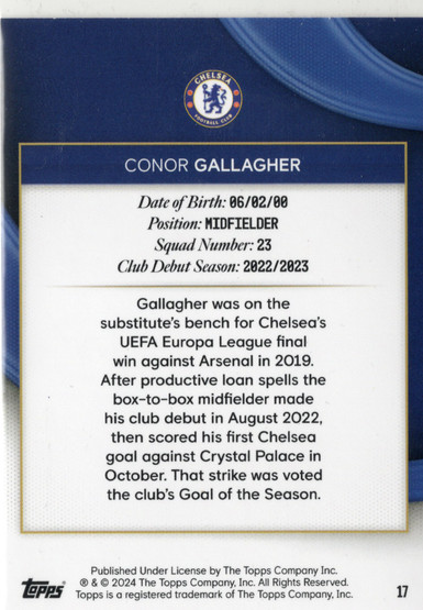 2023-24 Topps Chelsea Team Set /10 Parallel #17 Conor Gallagher SN10