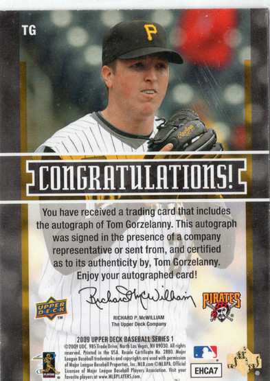 2009 Upper Deck Inkredible #TG Tom Gorzelanny AU