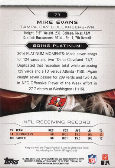 2015 Topps Platinum #73 Mike Evans