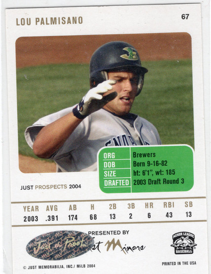 2004 Just Prospects Autographs #67 Lou Palmisano AU