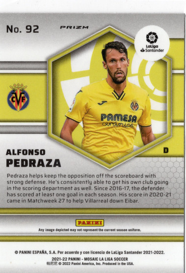 2021-22 Panini Mosaic La Liga Mosaic Prizm #92 Alfonso Pedraza