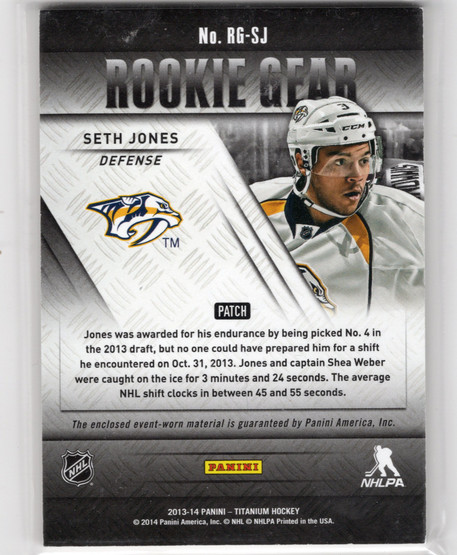 2013-14 Panini Rookie Anthology Titanium Update Rookie Gear Patch #RGSJ Seth Jones MEM, SN25