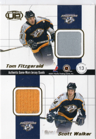 2001-02 Pacific Heads Up Quad Jerseys #13 Mike Dunham / David Legwand / Tom Fitzgerald / Scott Walker MEM