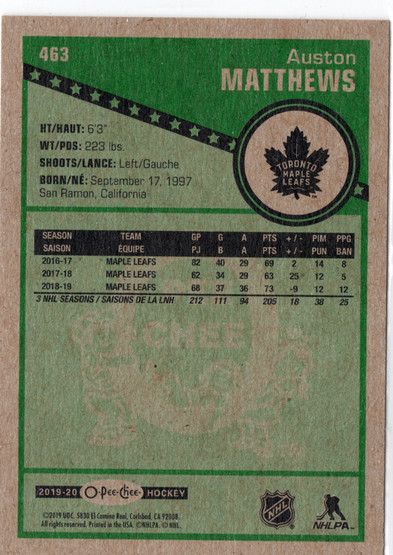 2019-20 O-Pee-Chee Retro #463 Auston Matthews