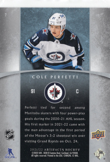 2021-22 Upper Deck Artifacts 2005-06 Retro Rookies #7 Cole Perfetti RC, SN999