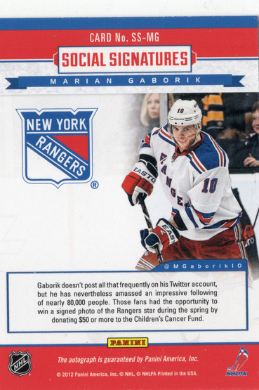 2013-14 Panini Playbook Social Signatures #SS-MG Marian Gaborik AU