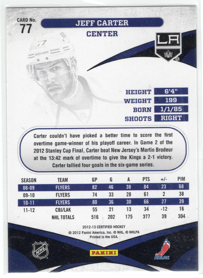 2012-13 Panini Certified Mirror Gold #77 Jeff Carter SN25