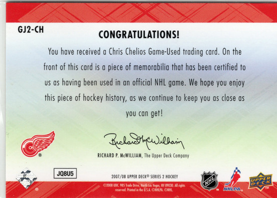 2007-08 Upper Deck Game Jerseys #GJ2CH Chris Chelios MEM
