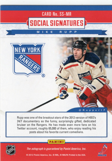 2013-14 Panini Titanium Social Signatures #SSMR Mike Rupp AU