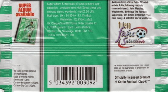 1999 Futera Fans Selection Celtic FC, irtopussi 1kpl