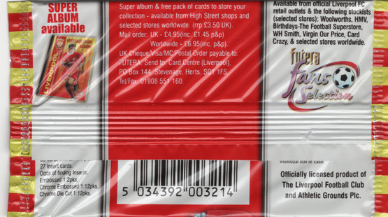 1999 Futera Fans Selection Liverpool FC, irtopussi 1kpl