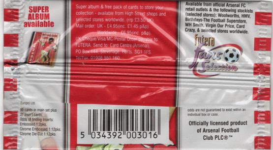 1999 Futera Fans Selection Arsenal FC, irtopussi 1kpl
