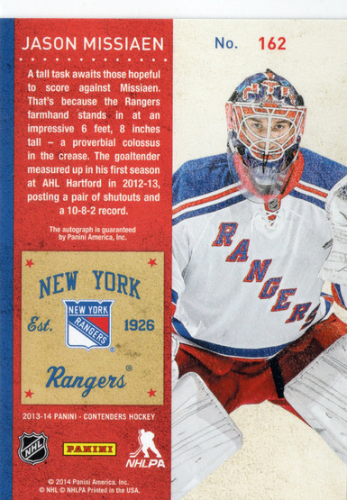 2013-14 Panini Contenders #162 Jason Missiaen AU, RC