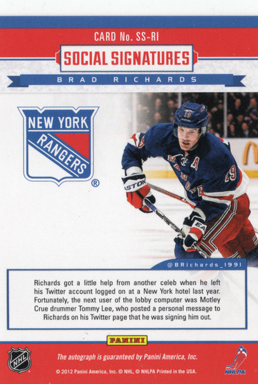 2013-14 Panini Titanium Social Signatures #SSRI Brad Richards AU