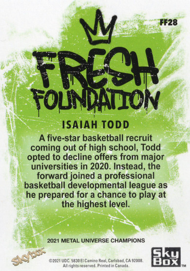 2021 SkyBox Metal Universe Champions Fresh Foundation Copper #FF28 Isaiah Todd
